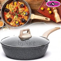 Deep Fry nonstick pan with lid - : Hot Chef Marble Coating Cookware BM2023 24cm
