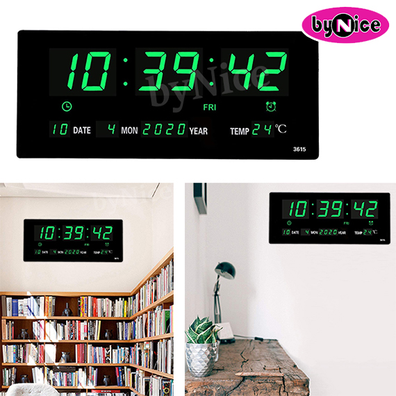 LED Number Clock Green 36.5x15.5cm BM8400