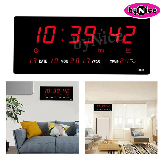 LED Number Clock Red 36.5x15.5cm BM 7500