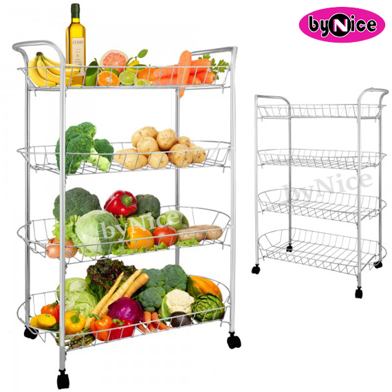 4 Tiers Kitchen Chrome Trolley